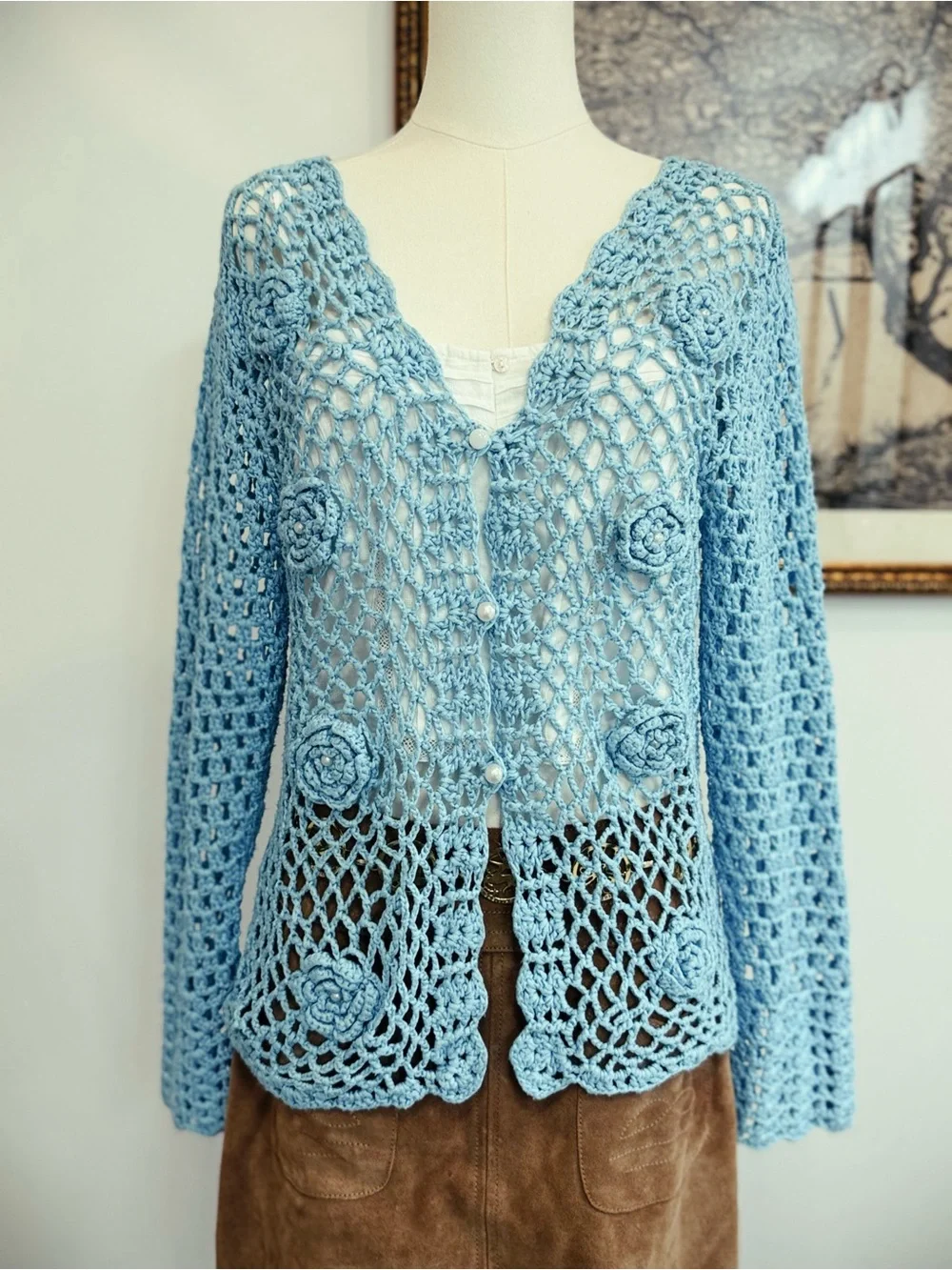✨ FREE PEOPLE crochet vintage 1970s sweater